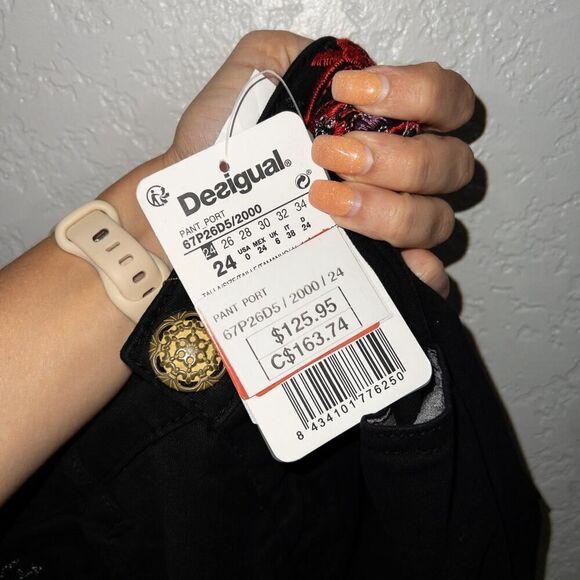 NWT Desigual Black Embroidered Port Pants Size 0 - Picture 13 of 13